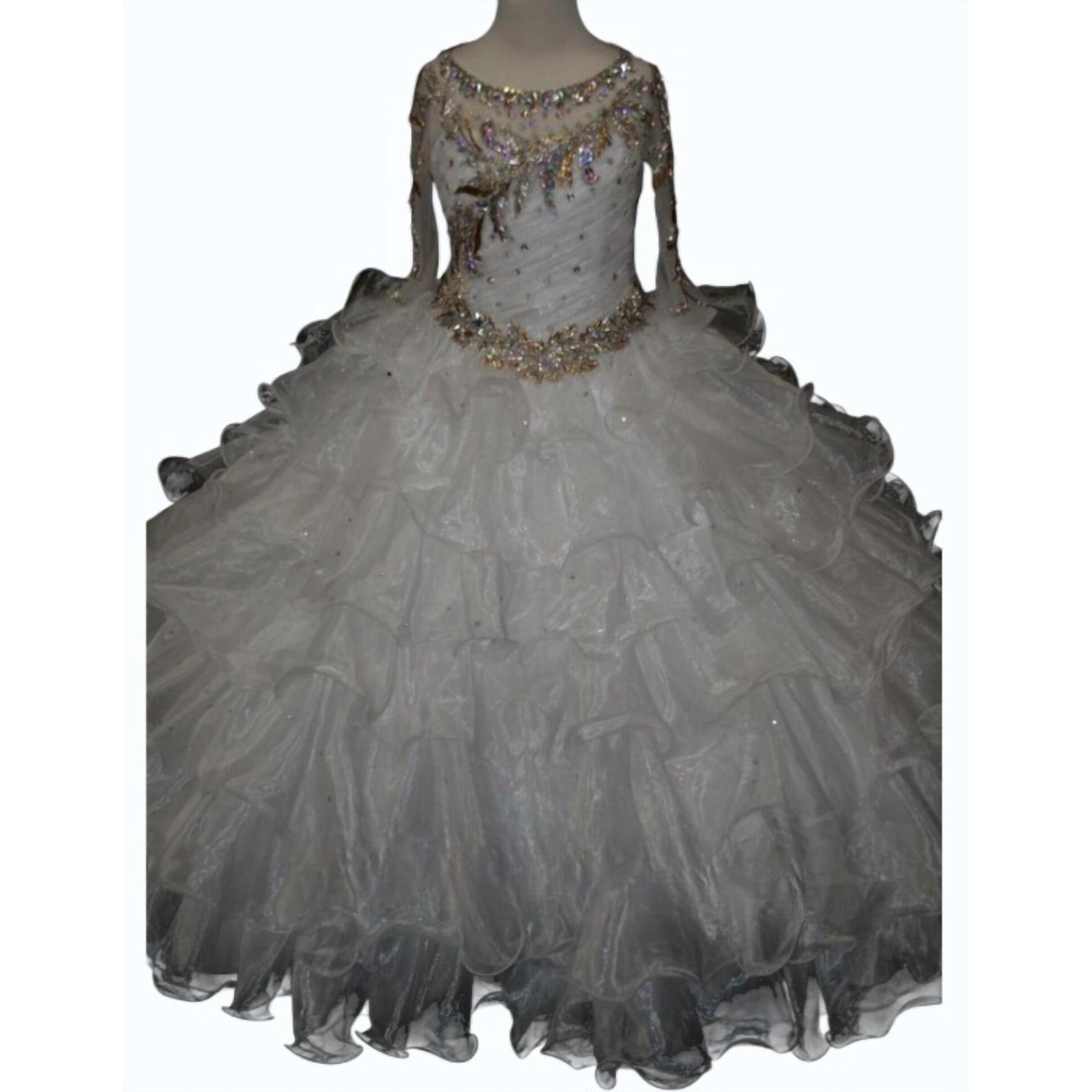 New Little Rosie Girl's Long Pageant Dress In White Gold
